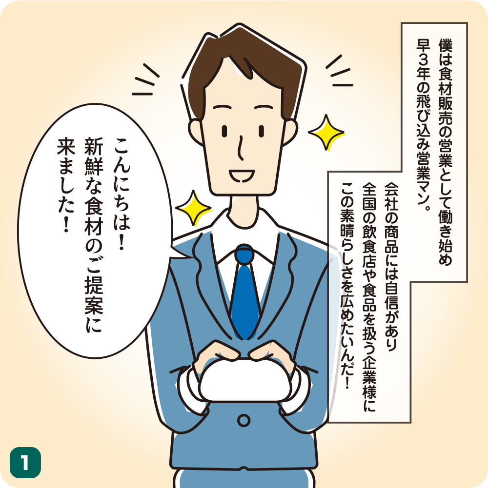訪問営業の移動時間とコストの課題を描いたBtoBプラットフォーム商談の漫画